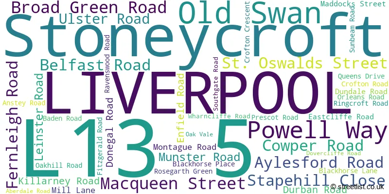 A word cloud for the L13 5 postcode